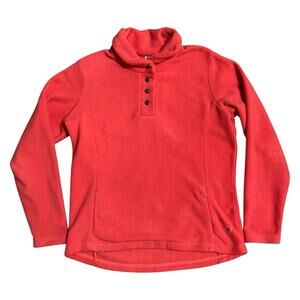 Sahalie Sweater Womens Size L Pink Butter Fleece Snap Pullover High Neck Pockets